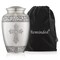 Adult Cremation Funeral Urn for Human Ashes, Pewter Etched Cross with Velvet Bag